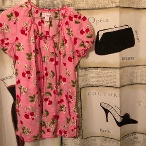 Koi Pink Cherry Print Blouse